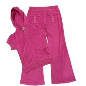 Vintage Juicy Couture Matching Tracksuit Set Medium Jacket Pants Pockets Y2k